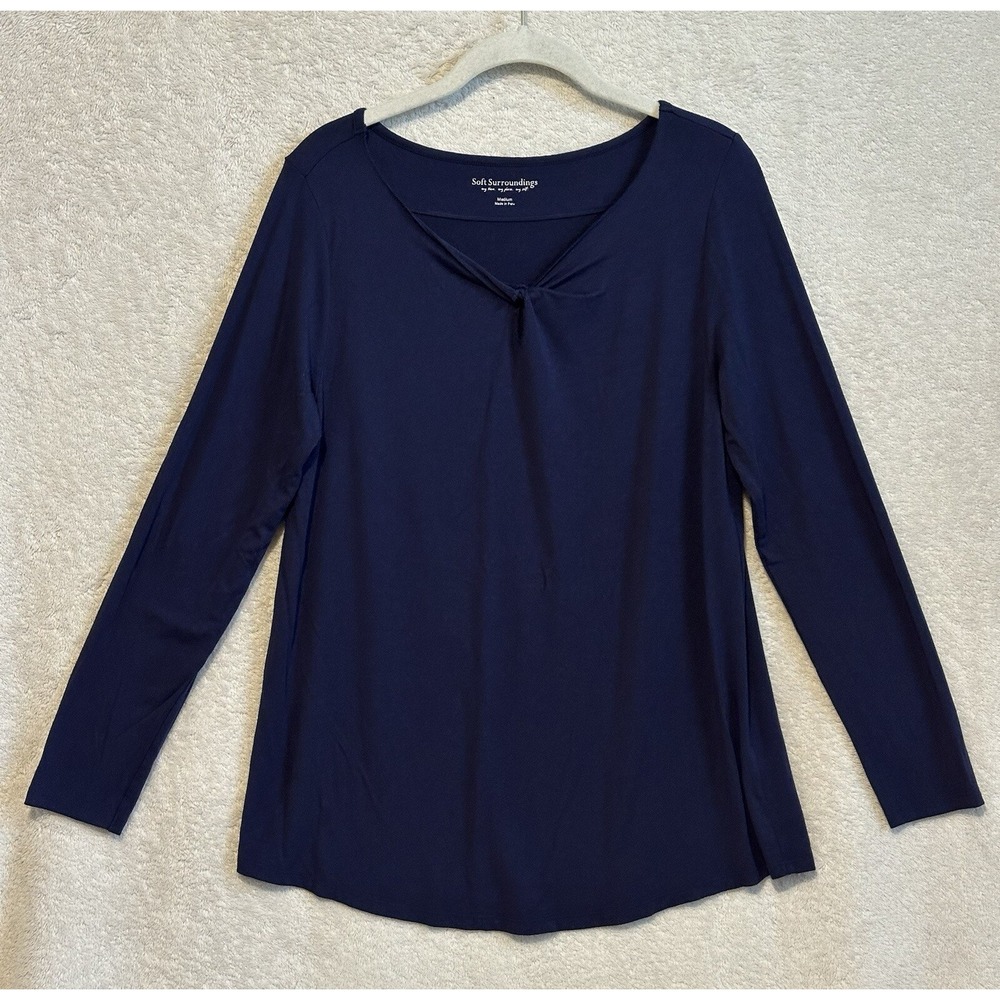 Soft Surroundings Twist Keyhole Long Sleeve Size Medium Navy Classic